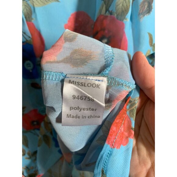 Miss Look Blouse Sheer Floral Top Blue Y2K Business Casual Granny 90s Size Large - Picture 5 of 5
